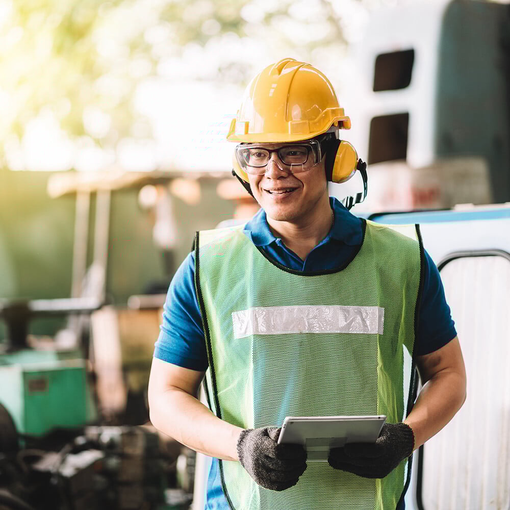 calibration technician in hard hat